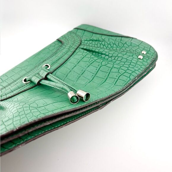 Nine West Emerald Green Crocodile-Embossed Leather Clutch with Silver Hardware - Picture 8 of 13